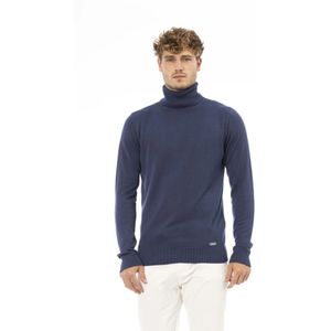 Baldinini, Truien, Heren, Blauw, L, Geribbelde coltrui met monogramdetail