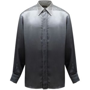 Tom Ford, Overhemden, Heren, Grijs, L, Zijden Overhemd met Vervaagd Effect