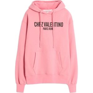 Valentino Garavani, Sweatshirts & Hoodies, Dames, Roze, S, Katoen, Chez Valentino Hoodie
