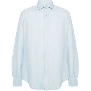 Eleventy, Overhemden, Heren, Blauw, XL, Linnen, Casual Blauw Linnen Overhemd Lange Mouw