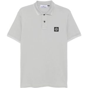 Stone Island, Tops, Heren, Grijs, M, Katoen, Piqué Polo met Korte Mouwen