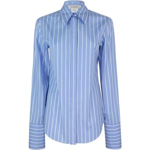 Sportmax, Blouses & Shirts, Dames, Blauw, S, Katoen, Blauw Gestreept Overhemd Regular Fit