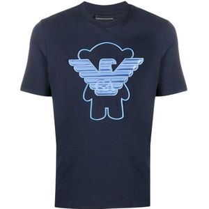 Emporio Armani, Tops, Heren, Blauw, M, Katoen, Manga Beer T-Shirt