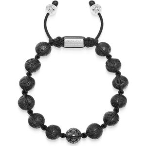 Nialaya, Accessoires, Heren, Grijs, S, Nylon, Men's Black Diamond Beaded Bracelet with Lava Stone and Sterling Silver