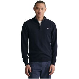 Gant, Truien, Heren, Blauw, M, Wol, Marine Half-Zip Sweater