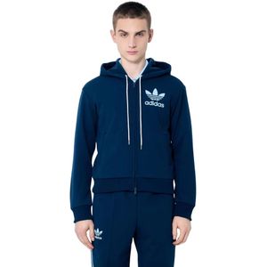 Adidas, Sweatshirts & Hoodies, Heren, Blauw, S, Polyester, Logo Zip-Up Hooded Sweatshirt