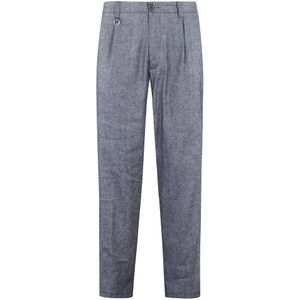 Paolo Pecora, Broeken, Heren, Blauw, XL, Linnen, Blauwe Linnen Stretch Broek