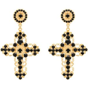 Dolce & Gabbana, Accessoires, Dames, Geel, ONE Size, Gouden Kruis Dangle Oorbellen met Swarovski
