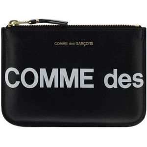 Comme des Garçons, Tassen, Heren, Zwart, ONE Size, Gedrukt Logo Kalfsleren Muntportemonnee