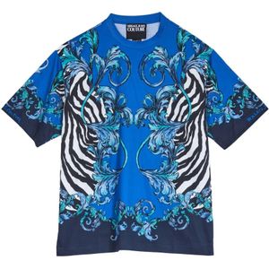 Versace Jeans Couture, Tops, Heren, Veelkleurig, XL, Katoen, Zebra Barocco Korte Mouw Katoenen T-Shirt