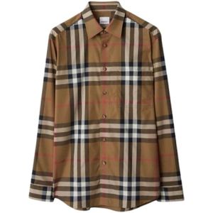 Burberry, Overhemden, Heren, Bruin, XL, Katoen, Geruite Monogram Overhemd