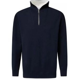 Baldessarini, Truien, Heren, Blauw, M, Katoen, Donkerblauwe trui met witte kraag