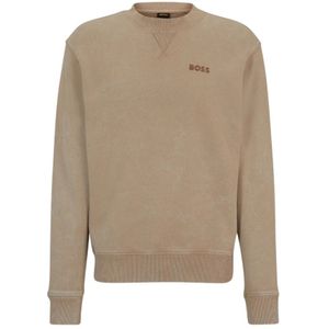 Hugo Boss, Sweatshirts & Hoodies, Heren, Bruin, XL, Katoen, Katoenen Crewneck Logo Sweatshirt Lange Mouw