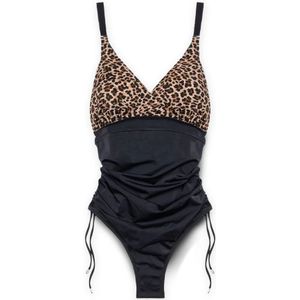 Fiorella Rubino, Badkleding, Dames, Zwart, XS, Polyester, Gestippeld badpak met buikcontrole