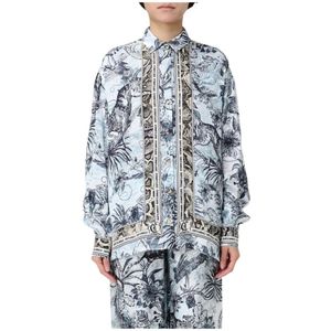 Just Cavalli, Blouses & Shirts, Dames, Blauw, S, Stijlvol Blauw Overhemd met Lange Mouwen