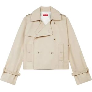 Kenzo, Mantels, Dames, Beige, M, Katoen, Beige Korte Trenchcoat