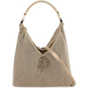 Benedetta Bruzziches, Tassen, Dames, Beige, ONE Size, Satijn, Kristal Mesh Schoudertas