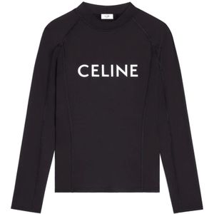 Celine, Tops, Heren, Zwart, S, Surf Logo Stretch-Jersey T-Shirt