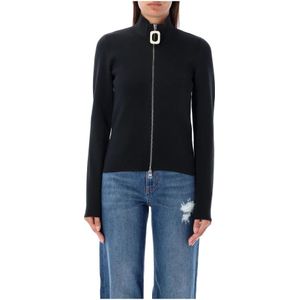 JW Anderson, Truien, Dames, Zwart, M, Polyester, Zwarte Gebreide Cardigan met Rits