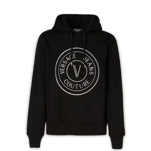 Versace Jeans Couture, Sweatshirts & Hoodies, Heren, Zwart, XL, Katoen, Zwarte Hoodie Sweatshirt Premium Katoen