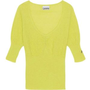 Ganni, Truien, Dames, Geel, S, Kant O-Hals Pullover Sweater