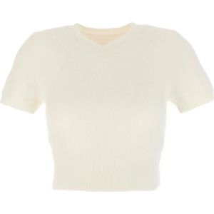 Maison Margiela, Truien, Dames, Beige, M, V-hals Truien