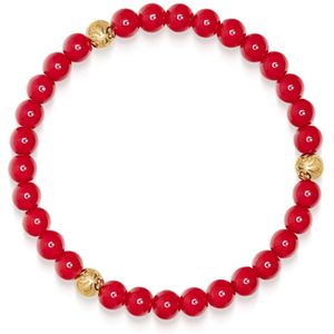 Nialaya, Accessoires, Heren, Geel, XL, 6mm Rode Jade Armband met Gouden Kralen