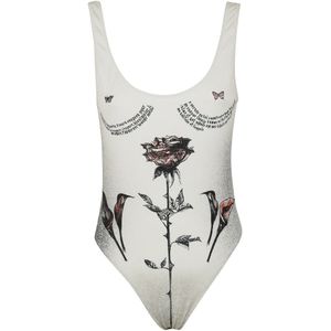 Jean Paul Gaultier, Badkleding, Dames, Wit, M, Badpak met rozentatoeageprint