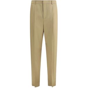 Saint Laurent, Broeken, Heren, Beige, L, Wol, Elegant Wide-Leg Wool Carotte Pants