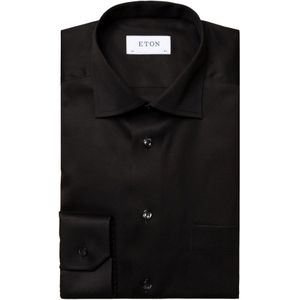 Eton, Overhemden, Heren, Zwart, XL, Katoen, Klassiek Zwart Zakelijk Overhemd met Normale Pasvorm