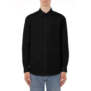 Moschino, Overhemden, Heren, Zwart, M, Katoen, Zwarte Katoenen Regular Fit Overhemd