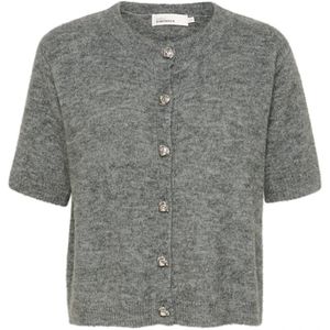 Karen by Simonsen, Truien, Dames, Grijs, M, Wol, Grijze Melange Korte Vest met Knopen