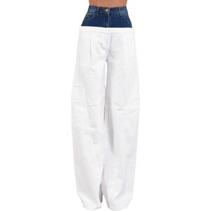 Elisabetta Franchi, Jeans, Dames, Wit, W32, Denim, Denim cargobroek met denim basque