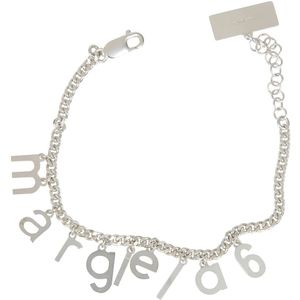 MM6 Maison Margiela, Accessoires, Dames, Grijs, ONE Size, Zilveren logo armband met verstelbare ketting