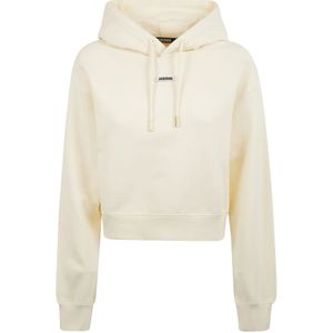 Jacquemus, Sweatshirts & Hoodies, Dames, Beige, L, Katoen, Logo Borst Sweatshirt