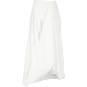 Brunello Cucinelli, Rokken, Dames, Wit, 3Xs, Katoen, Witte Katoenen Rok met Asymmetrische Zoom