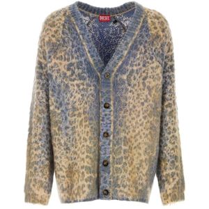 Diesel, Truien, Heren, Veelkleurig, XS, Katoen, Gebreid vest met print van katoenmix