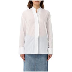 Blauer, Blouses & Shirts, Dames, Wit, XS, Katoen, Elegante Mandarin Kraag Katoenen Overhemd
