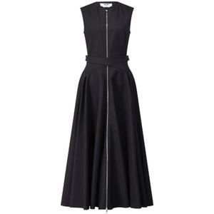 Msgm, Kleedjes, Dames, Zwart, L, Leer, Zip Maxi-jurk met tailleband