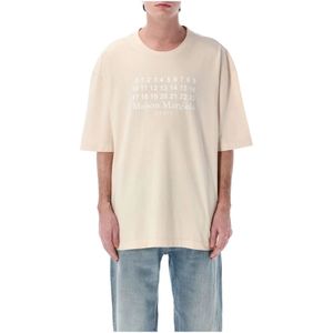 Maison Margiela, Tops, Heren, Beige, L, Katoen, Logo Print T-shirt Oversized