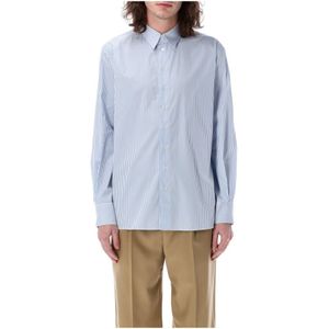 Saint Laurent, Overhemden, Heren, Blauw, L, Katoen, Blauw Wit Gestreept Skinny Overhemd