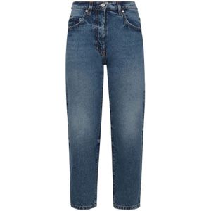Msgm, Jeans, Dames, Blauw, S, Katoen, Straight-leg jeans met achterlogo label