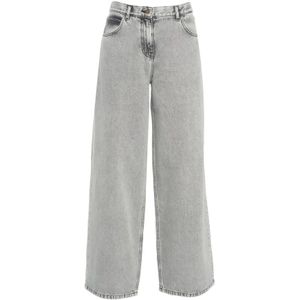 Kaos, Jeans, Dames, Grijs, L, Katoen, Hoge Taille Wijde Pijp Grijze Jeans