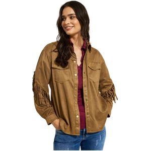 IN Front, Blouses & Shirts, Dames, Bruin, L, Western geïnspireerde overhemd met franjes