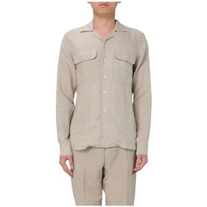 Tagliatore, Overhemden, Heren, Beige, 2Xl, Linnen, Linnen Casual Shirt met Zakken