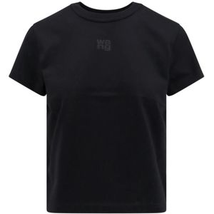 Alexander Wang, Tops, Dames, Zwart, M, Katoen, Zwarte Crew-neck T-shirt met Wang Print