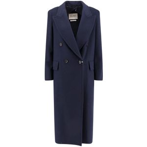 Max Mara, Mantels, Dames, Blauw, 3Xs, Wol, Blauwe Wol Kasjmier Dubbelbreasted Jas