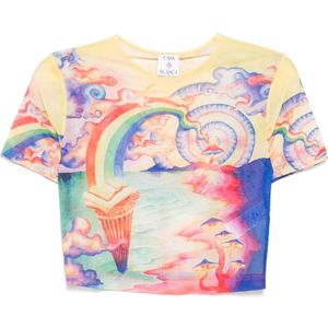Casablanca, Tops, Dames, Veelkleurig, M, Polyester, T-shirt met ronde hals en korte mouwen
