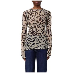 Sportmax, Tops, Dames, Veelkleurig, XL, Leopard Print Mesh Top