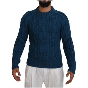 Dolce & Gabbana, Truien, Heren, Blauw, XS, Wol, Elegante blauwe trui met ronde hals